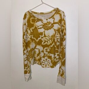Free people we the free size large yellow waffle print long sleeve top